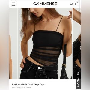 Commense Ruched Mesh Crop Top